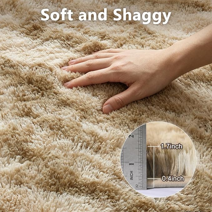 9x12 Extra Large Area Rugs for Living Room, Shaggy Non-Slip Tie-Dyed Rugs for Bedroom Kids Playroom Dorm Room, High Pile Ultra Soft Carpet, Khaki