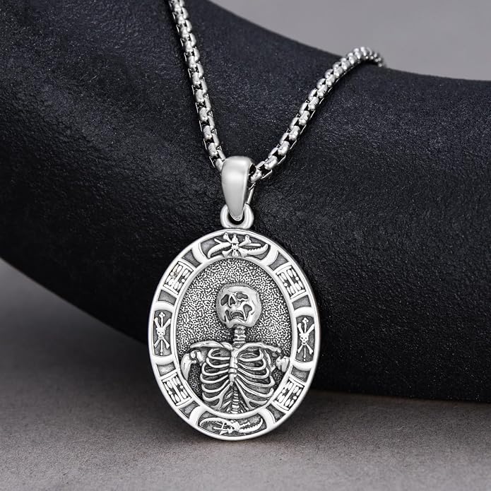 Skull/Skeleton Memento Mori Necklace 925 Sterling Silver Skull/Skeleton Pendant Hourglass Necklace Skull/Skeleton Jewelry for Men Women