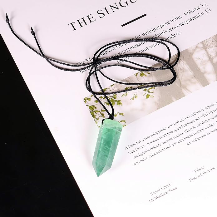 Runyangshi Healing Crystal Pendants, Single Pointed Natural Crystal Quartz Necklace 6 Faceted Chakra Crystal Wand Stone Reiki Energy