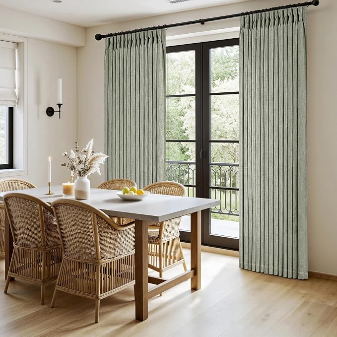 MIULEE Pinch Pleated Thick Linen Curtains 90 Inches Long 2 Panels for Living Room Bedroom, Linen Textured Memory Trained Pleat Drapes Back Tab Light Filtering Sage Green Window Curtains with Hooks