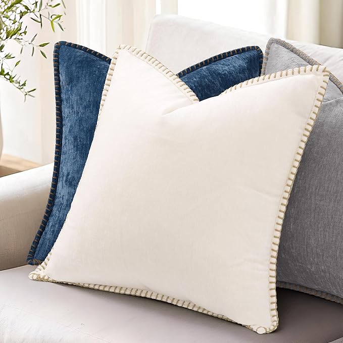 decorUhome Soft Chenille Throw Pillow Covers 22x22 Set of 2 Poseidon | Fall Textured Decorative Throw Pillow Cases Stitched Edge Modern Farmhouse Luxury Boho Velvet for Couch Sofa Bed Home Decor