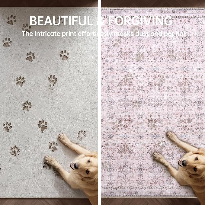 Sasttie 3x5 Rug, Ultra-Soft Washable Rug, Low Pile Foldable Thin Carpets with Non-Slip Backing, Skin-Friendly Stain Resistant Carpet for Living Room, Bedroom, Kitchen, Dorm, 3x5, Pink