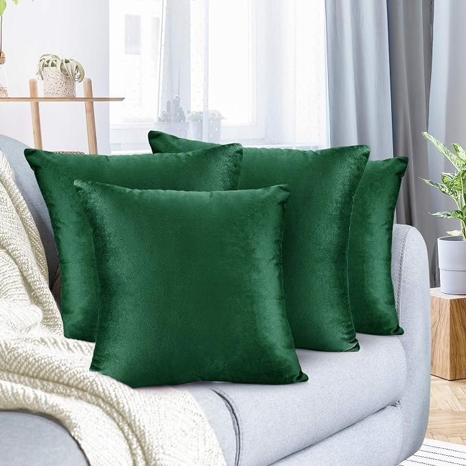 Nestl Throw Pillow Covers, Cozy Velvet Decorative Outdoor Pillow Covers 18X18 Inches, Soft Solid Cushion Covers for Sofa, Bed and Car, Set of 4 - Hunter Green