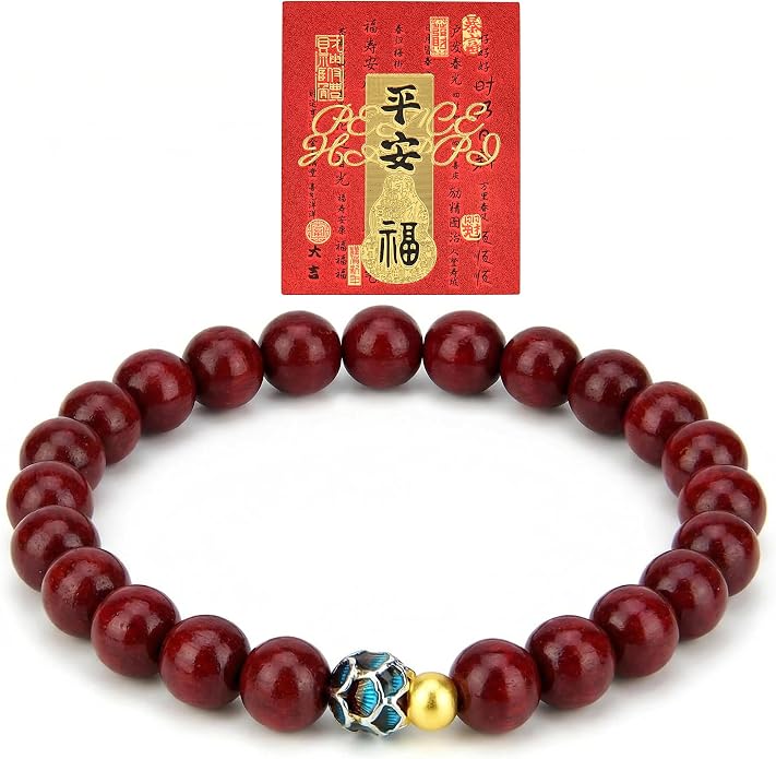 LINGYUAN Feng Shui Wealth and Luck Bracelet with Gold Foil Five Gods Amulet-Red Agate Cinnabar Gemstone Bracelet for Prosperity, Protection & Success, Lucky Charm Gift for Men & Women