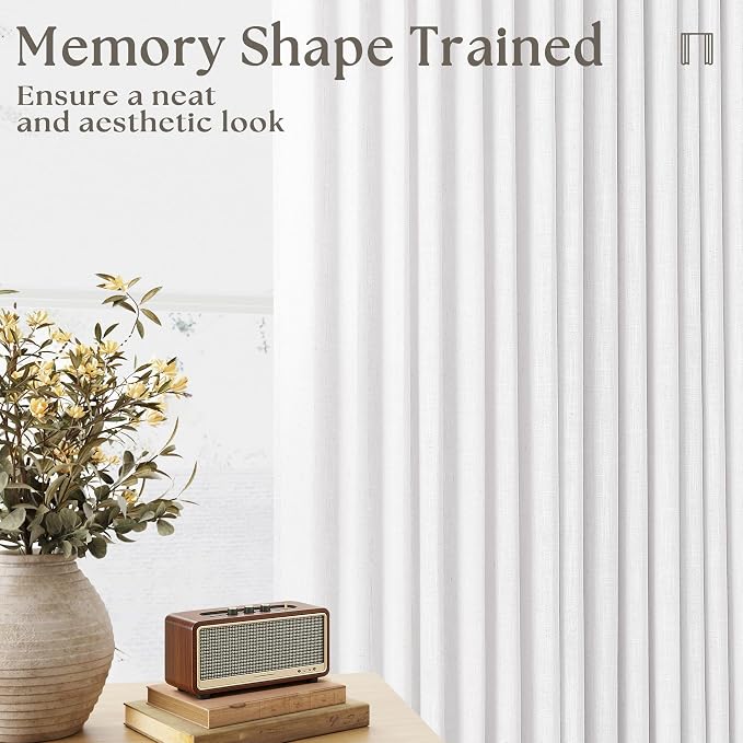 TWODRAPES 60 Inch Width Curtains 92 Inches Long Linen Pinch Pleated Curtains for Living Room Bedroom Semi Sheer Back Tab Hooks Rings Extra Wide Pinch Pleat Drapes for Patio Glass Door White 1 Panel