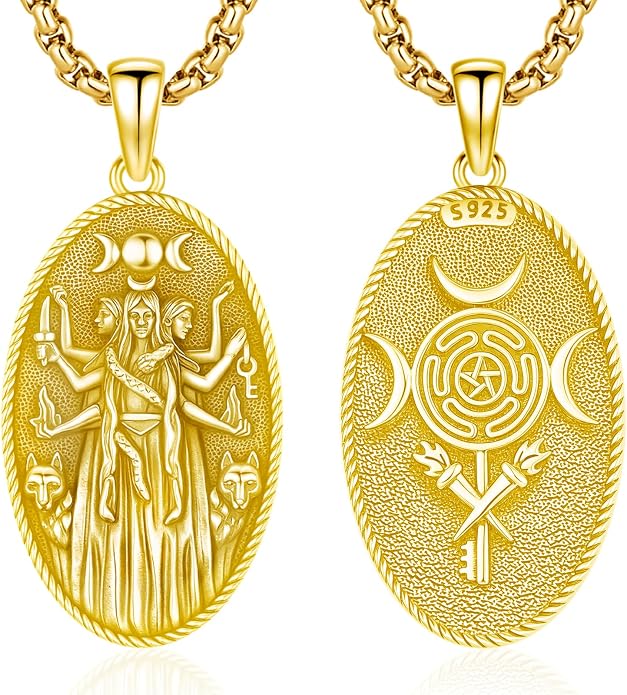 Hecate Wiccan Triple Moon Goddess Necklace Tetragrammaton Nudo De Bruja Plata 925 Original Sterling Silver Cat Moon Pendant Hekate Witch Necklace Amulet Witchy Jewelry Gifts for Women Men