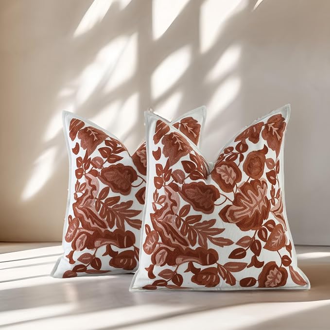 My Whimsical Corner Red Ombre Boho Decorative Throw Pillow Cover 18x18 Set of 2 Modern Pillow Case Square Embroidered Pillows for Couch Bed Gift for, Easter, Mother's Day