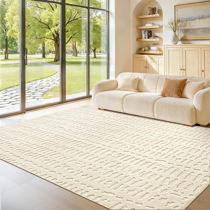 Yamaziot 6x9 Washable Area Rug, High-Low Grid Textured Living Room Rugs, Soft Fluffy Non-Slip Mats Stain Resistant Contemporary Boho Carpet for Dining Room, Kids Nursery Room, Bedroom, Office