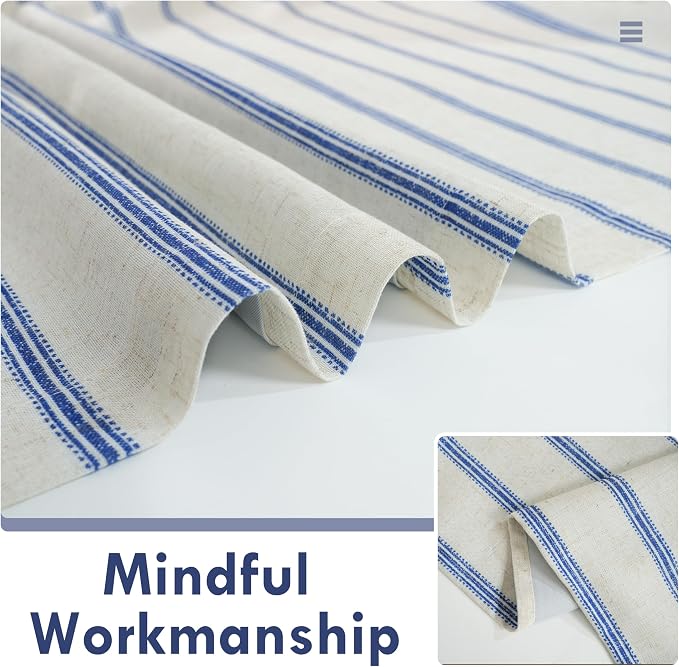 DriftAway Farmhouse Stripe Blackout Curtains, W52xL72, Navy | Blackout, Linen Texture, Stripe Pattern, Rod Pocket & Back Tab, Two Layers, Bedroom Living Room Use, Sound Reducing Design