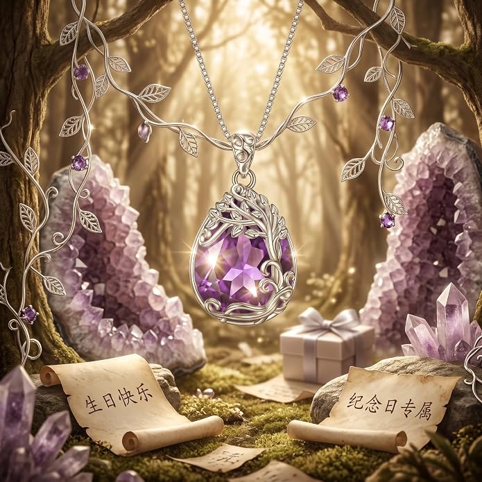 Teardrop Moonstone Necklace for Women Tree of Life/Filigree Birthstone Pendant Necklace Jewelry