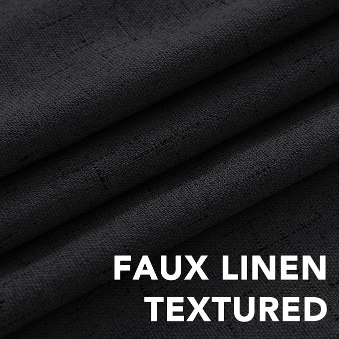 H.VERSAILTEX Linen Blackout Curtains 108 Inches Long 100% Blackout Thermal Insulated Textured Linen Look Curtain Draperies Anti-Rust Grommet, Energy Saving with White Liner, 2 Panels, Black