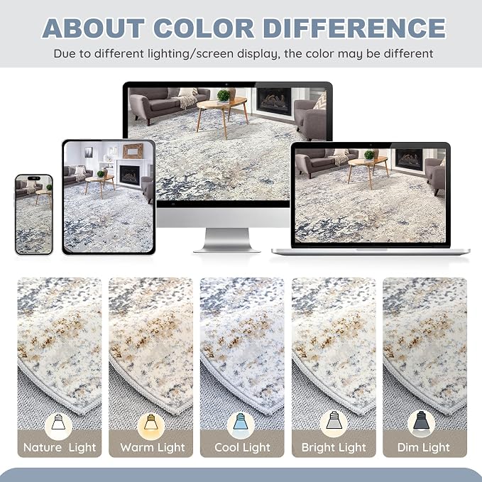 DMOYEST Washable Runner Rug for Hallway: 3x12 Neutral Modern Abstract Low Pile Area Rug with Non-Slip Backing - Carpet for Bedroom Kitchen Laundry Entryway Bathroom Indoor -Beige Blue