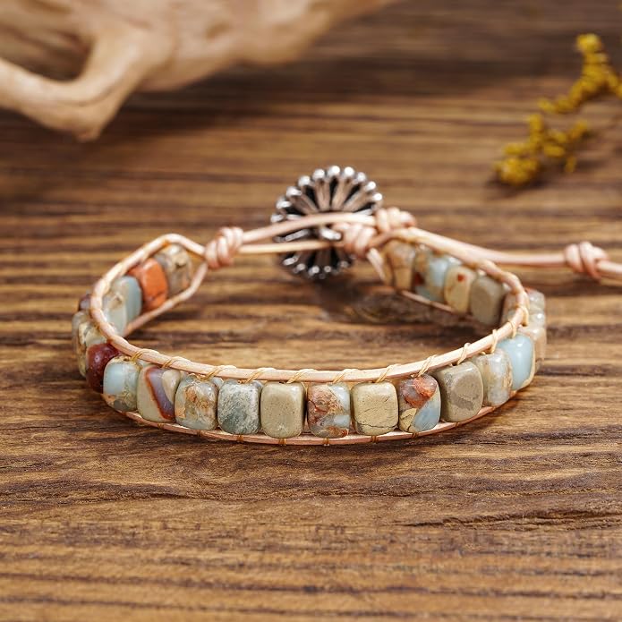 Plumiss Women Boho Handmade Natural Stone Crystal Leather Bead Wrap Bracelets Collection