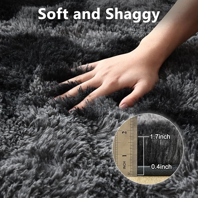 Extra Large 8x10 Area Rugs for Living Room Decor, Non-Slip Shaggy Tie-Dyed Rugs for Bedroom Kids Playroom Dorm Room, High Pile Ultra Soft Carpet, Dark Grey