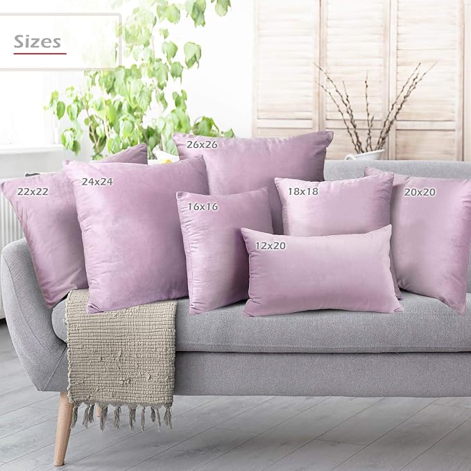 Nestl Throw Pillow Covers, Cozy Velvet Decorative Pillow Covers 12 x 20 Inches, Soft Solid Couch Pillow Covers for Sofa, Bed and Car, Set of 2 - Light Gray Lavender