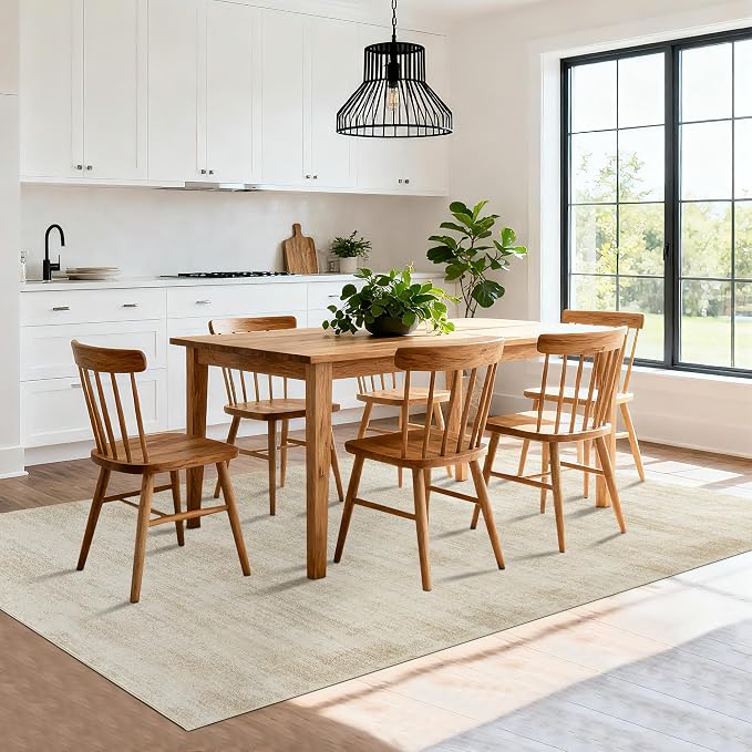 Living Room Rug 6x9 Washable Tan Beige Neutral Rugs with Non Slip Low Pile | Cream Brown Carpet for 6 By 9, Abstract Boho Modern, for Dining Room Under Table, Bedroom Office, Foldable Rubber Backed
