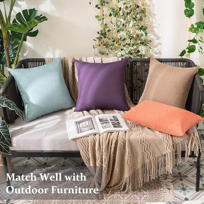 MIULEE Pack of 2 Decorative Outdoor Solid Waterproof Throw Pillow Covers Faux Linen Garden Farmhouse Cushion Cases for Patio Tent Balcony Couch Sofa 18x18 Inch Purple