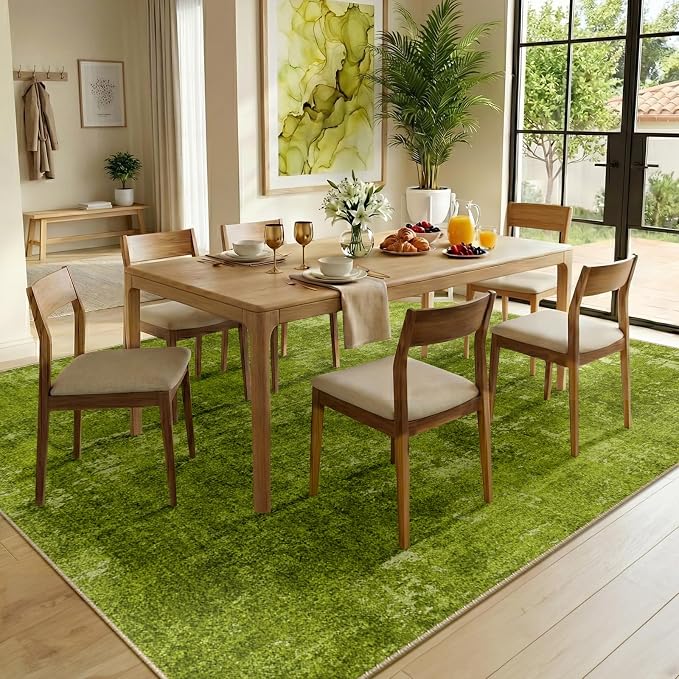 RELEANY Washable Area Rugs 8'x10' Non-Slip Modern Abstract Soft for Living Room Entryway Bedroom Kitchen, Print Pattern, Grass Green