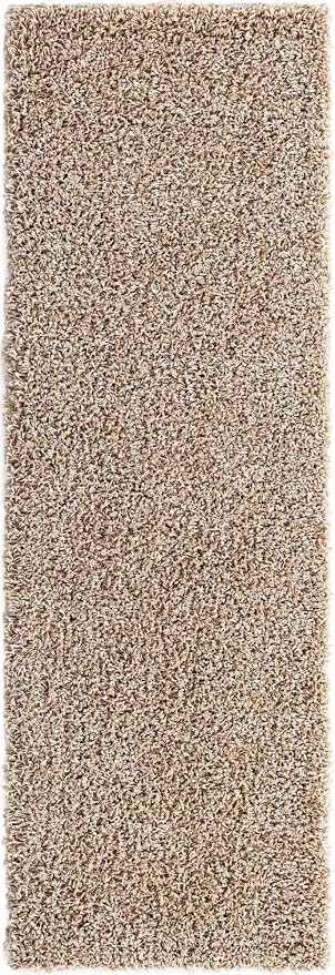 Unique Loom Solid Shag Collection Area Rug (2' x 6' 5" Runner, Taupe) | Modern Solid rug, stain and water resistant, doesn't shed, easy to clean, kid and pet friendly. Ideal for the bathroom.