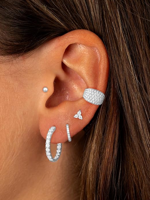 Dainty Big Small Hoop Earrings for Women Huggie Hypoallergenic Silver Gold Flat Back Stud Earrings Set 14K Gold Plated Luxury Cubic Zirconia Ear Cuff Cartilage Earrings for Multiple Piercing Jewelry Gifts for Women 5 Pairs