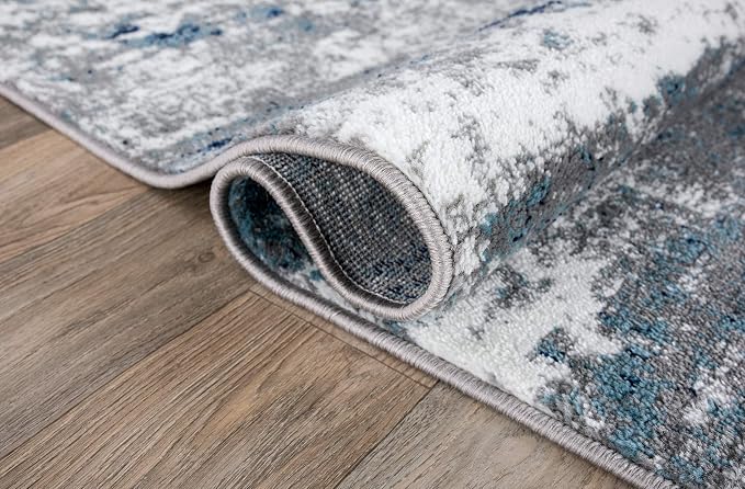 Rugshop Watercolor Distressed Modern Bohemian Runner Rug Blue 2'7" x 10'
