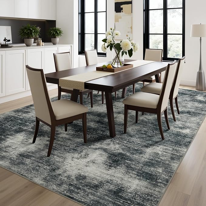 Joydeco 5x7 Area Rugs for Living Room, Non-Slip Modern Abstract Soft Washable Rug, Low Pile Carpet for Bedroom, Dining Room, Home Office, Pet & Child Friendly, Light Gray & White & Dark Gray