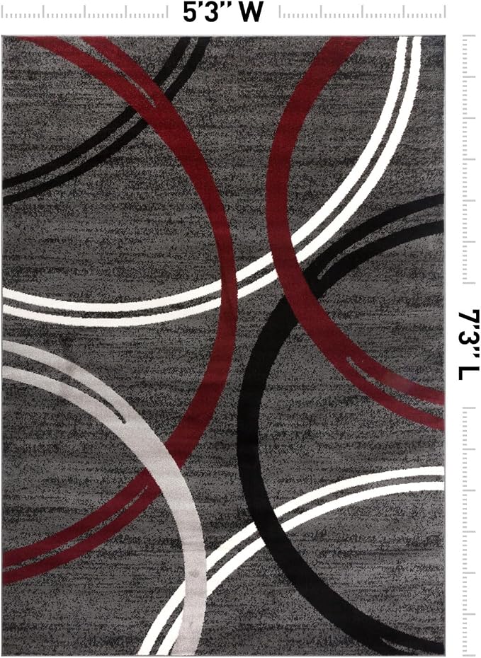 Rugshop Wavy Circles Modern Non-Shedding Area Rug Red 5'3" x 7'3"