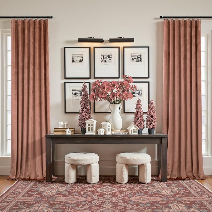 Cinnamon Blackout Velvet Curtains 108 Inches Long 2 Panels for Bedroom Living Room Darkening Earthy Luxury Boutique Bohemian Fall Decor Noise Reduction Floor to Ceiling Velvet Drapes 52x108 Rust Brown