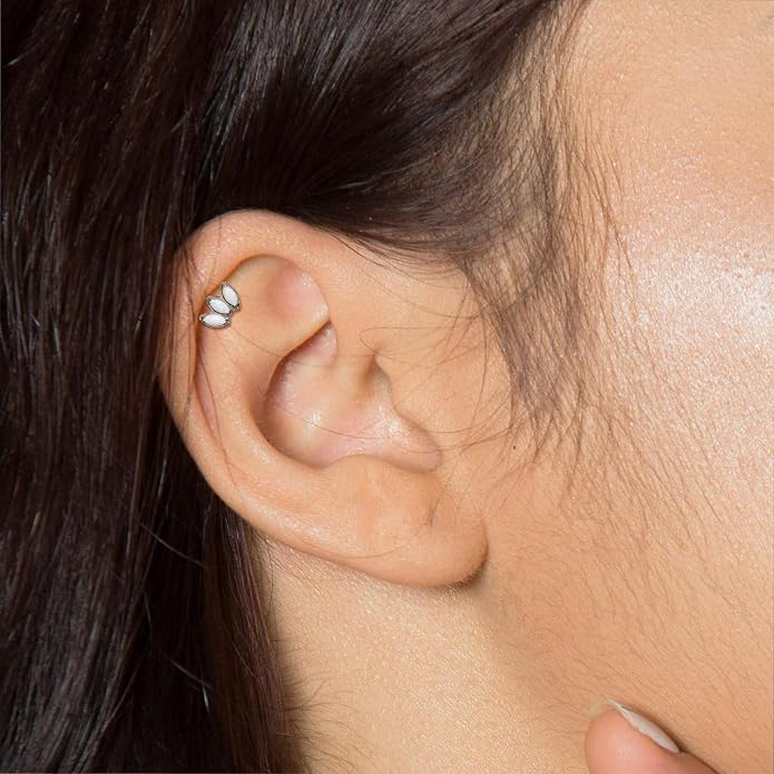 Lantine G23 Titanium Helix Piercing Jewelry Opal 16g Flat Back Stud Earrings Climber Labret Cartilage Tragus Daith Piercing Jewelry