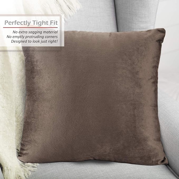 Nestl Throw Pillow Covers, Cozy Velvet Decorative Outdoor Pillow Covers 20X20 Inches, Soft Solid Cushion Covers for Sofa, Bed and Car, Set of 4 - Chocolate Brown