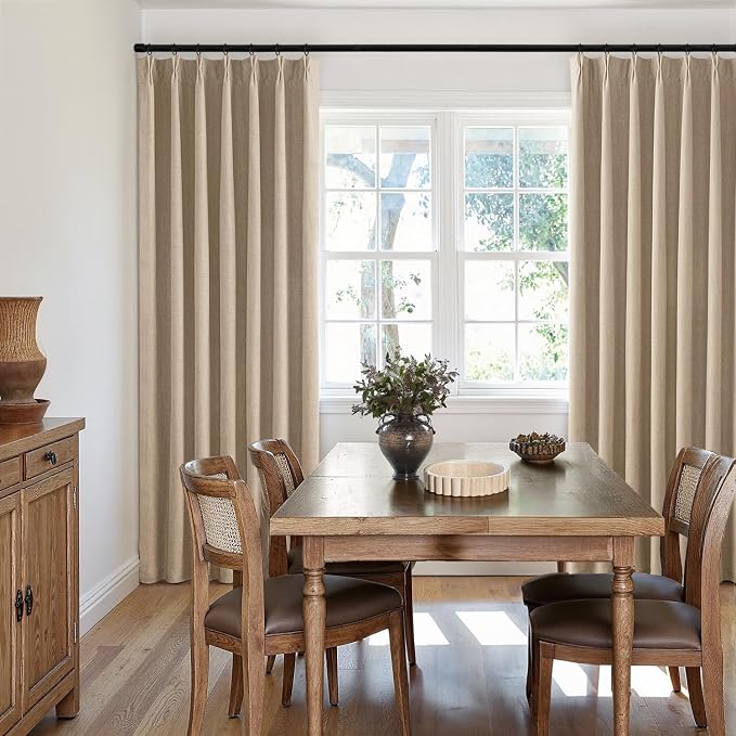 MIULEE Taupe Pinch Pleated 100% Blackout Linen Curtains 102 Inch Length 2 Panels Set, Black Out Memory Trained Pleat Curtains Light Blocking Room Darkening Drapes for Bedroom Living Room Window