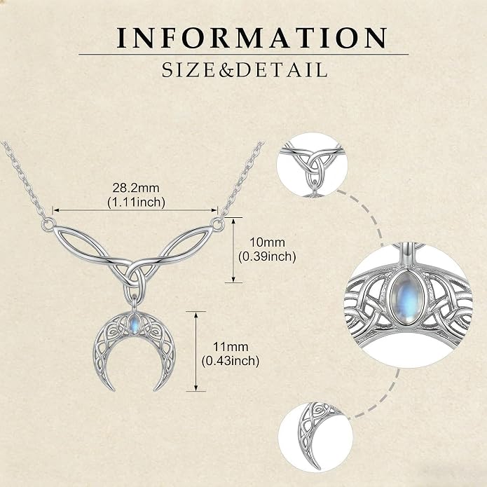 Celtic Crescent Moon Necklace 18K White Gold Plated Witchy Celtic Knot Jewelry Gifts for Women Mom Wife