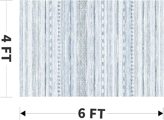 4x6 Area Rugs for Living Room Machine Washable Rug Distressed Indoor Carpet Neutral Moroccan Boho Rug Ultra Soft Area Rug for Bedroom Dining Room Playroom Office, Blue