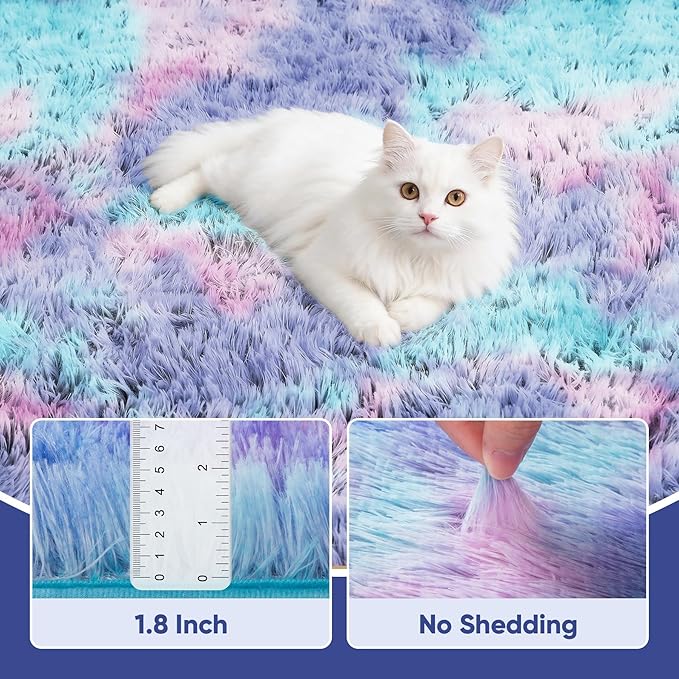 Rainbow Fluffy Rugs for Girls Bedroom: 6x9 Large Shag High Pile Area Rug Upgrade Non-Slip Plush Fuzzy Living Room Rug Shaggy Soft Indoor Floor Carpet Nursery Rugs for Kids Baby Toddler Home Decor