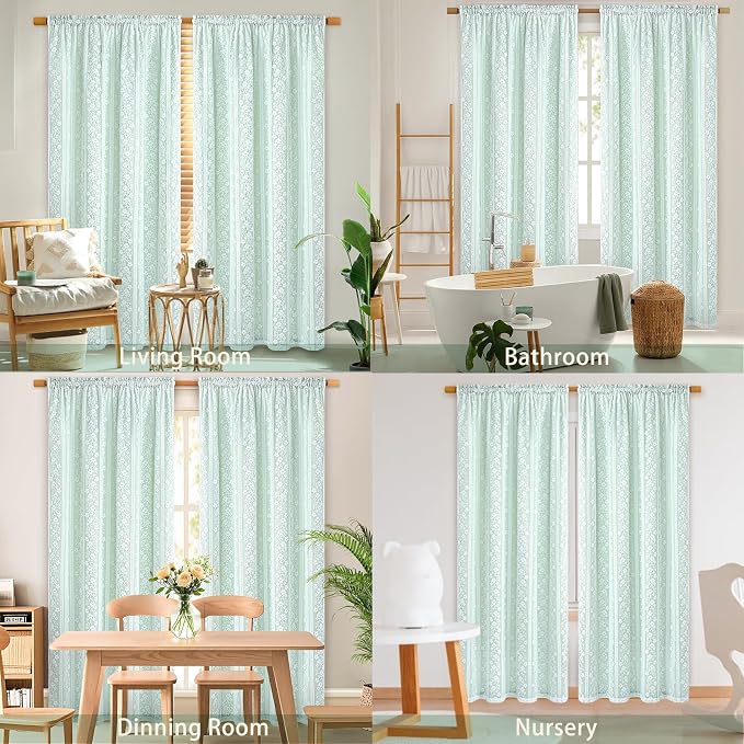 ASPMIZ Linen Curtains for Living Room, Double Layer Curtain 84 Inch Length 2 Panels, Farmhouse Rod Pocket Drapes with Tiebacks, Light Filtering Window Treatment for Bedroom, 52 x 84 Inch, Mint Green