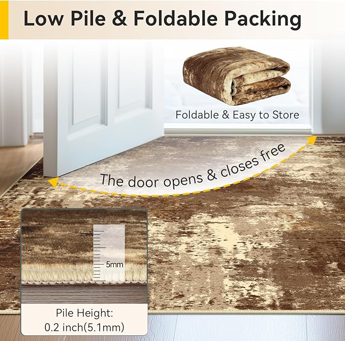 RELEANY Washable Area Rugs 10'x14 Non-Slip Modern Abstract Soft for Living Room Entryway Bedroom Kitchen, Print Pattern, Brown Tan Beige Coffee