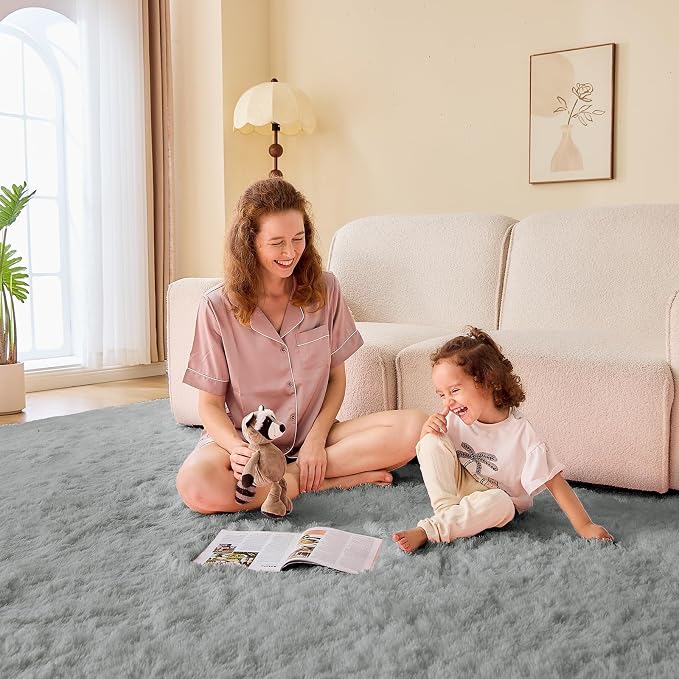 OPPODREAM 9x12 Light Grey Rugs for Bedroom, Ultra-Soft Fluffy Area Rugs for Living Room, 9 x 12 Shag Carpet for Nursery, Kids, Girl, Boy, Baby, Plush, Fuzzy, Shaggy, Cute Home Decor