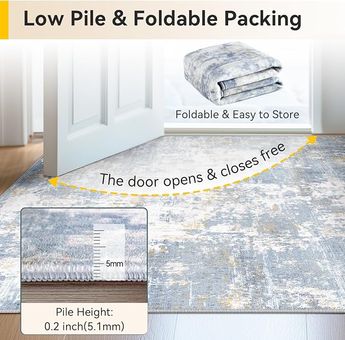 RELEANY Washable Area Rugs 8'x10' Non-Slip Modern Abstract Soft for Living Room Entryway Bedroom Kitchen, Print Pattern, Light Blue