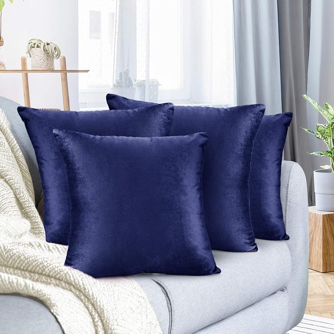 Nestl Throw Euro Pillow Covers, Cozy Velvet Decorative Pillow Covers 26x26 Inches, Soft Solid Couch Pillow Case for Sofa, Bed and Car, Set of 4 - Royal Blue