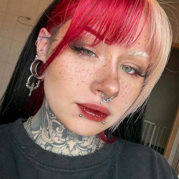PUNKYOUTH 16G Titanium Septum Nose Ring Clicker Hoop 316L Surgical Steel Hinged Gothic Vintage Floral Style Earrings Piercing Jewelry for Nose Helix Rook Tragus 8mm Diameter