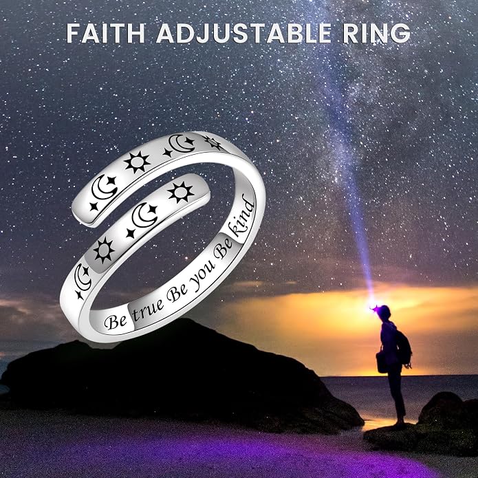 BEILIN 925 Sterling Silver Inspirational Jewelry Rings Adjustable Ring Personality Encouragement Gift for Teens Women