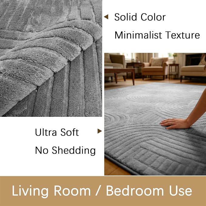 5x7 Grey Area Rug, Washable Rugs for Living Room Bedroom | Fluffy High-Low Pile Textured Rug with Modern Geometric Pattern, Ultra Soft Boho Carpet for Nursery, Kids Room, Home Office