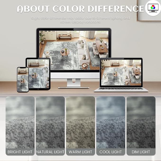 8x10 Rugs for Living Room - Modern Abstract Washable Rug, Ultra Soft Non Slip Low Pile Large Rugs, Floor Carpet for Bedroom Dining Room Office Laundry Nursery Home(Gray&Green)