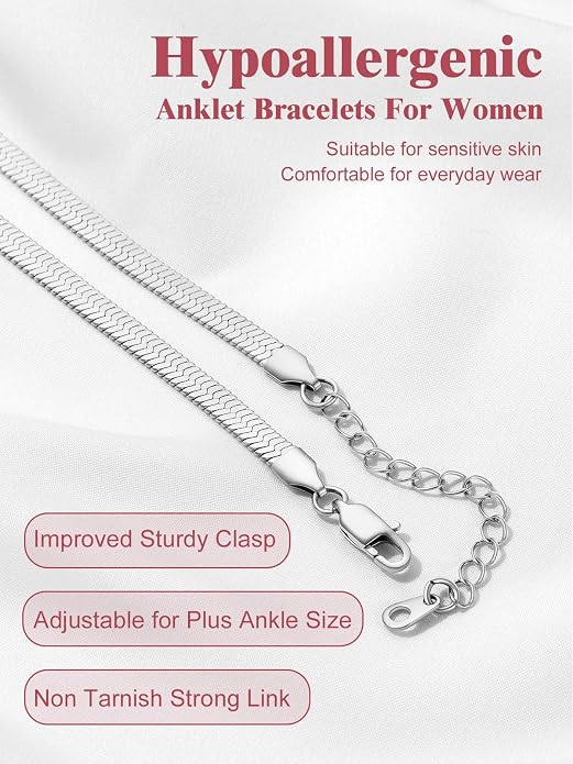 FOCALOOK 14K Gold Plated Anklets for Women Waterproof Plus Size Ankle Bracelet 8.5-10.5 Inch Adjustable Mariner/Figaro/Flat Snake/Cuban Link Chain Anklet Jewelry for Summer Beach Holiday