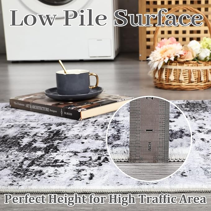 ROYHOME 8x10 Modern Abstract Rug Washable Non Shedding for Bedroom, Grey | Faux Wool Accent Ultra Soft Rug Non Slip Dining Room Office Home
