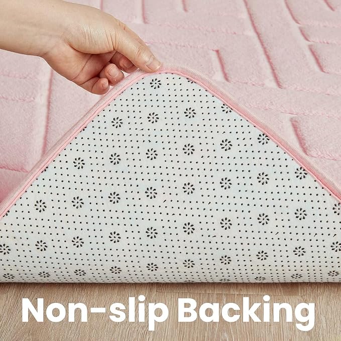 Macgace Ultra Soft Pink Area Rug for Living Room, 5x7 Modern Geometric Shag Rugs with Nonslip Backing for Bedroom, Washable Fuzzy Carpet for Cozy Kids Girls Room