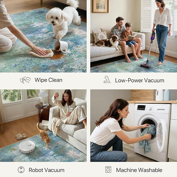 GENIMO Runner Rug Non Slip 2x6, Washable Rug Runner for Hallways Kitchen, Abstract Modern Kitchen Rugs, Low Pile Lightweight Carpet Runners for Entryway, Bedroom, Laundry, Aqua Blue