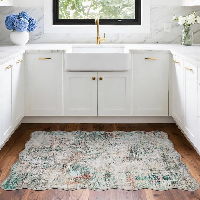 ROYHOME Modern Abstract 2x3 Scalloped Area Rug Non Slip Non Shedding Low Pile Stain Resistant Rug for Entryway Kitchen Bedroom,Colorful