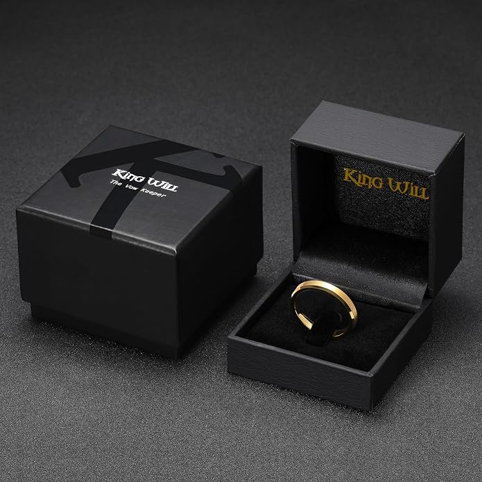 King Will Tungsten Men's Wedding Ring - Available in 6mm to 10mm, Black/Silver, Matte Finish, Beveled Polished Edge, Comfort Fit