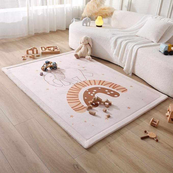 Hakuna Matte CloudSoft Baby Play Mat for Floor 47 x 67 Rainbow Elephant | Coral Velvet high-density foam Rug for Crawling Cozy Play – Non-Slip, Water-Resistant, Easy-Care Tummy Time Mat